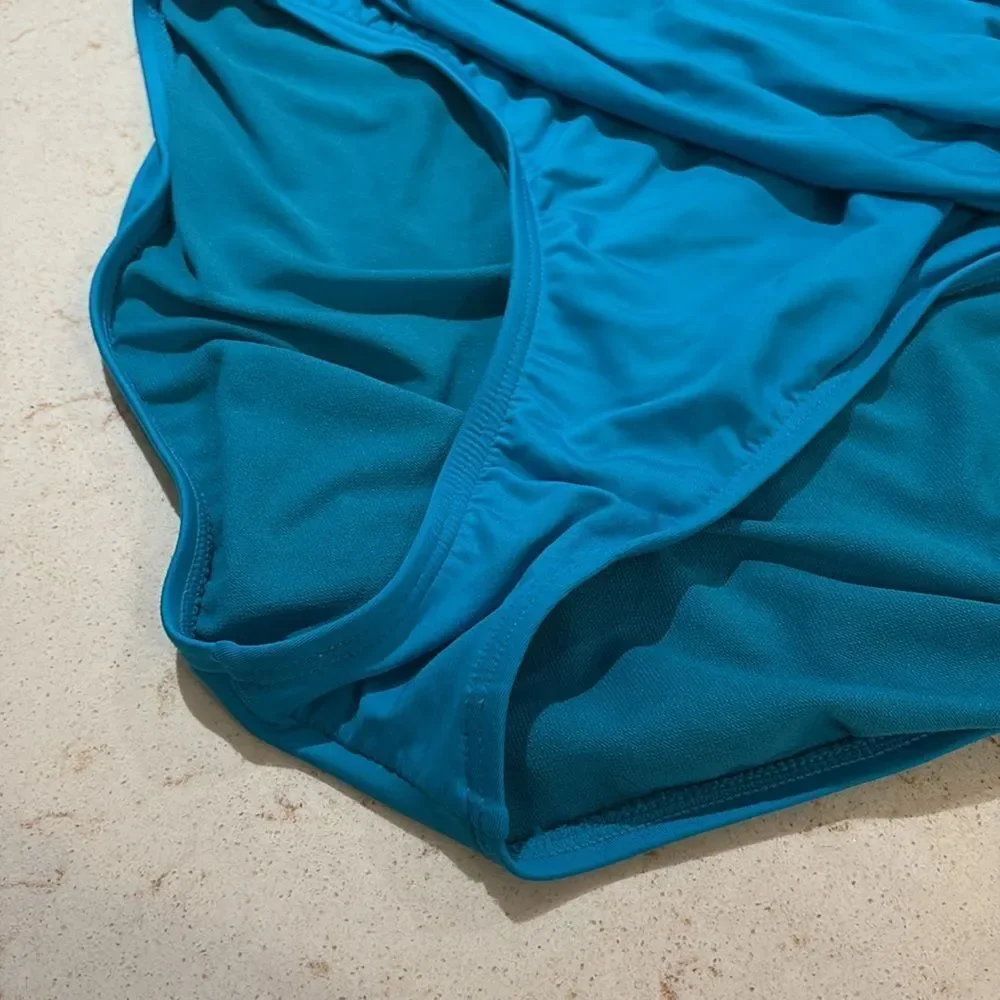 Jantzen Teal Swimsuit bejeweled chest one piece halter top SZ 16 Jeweled sequins